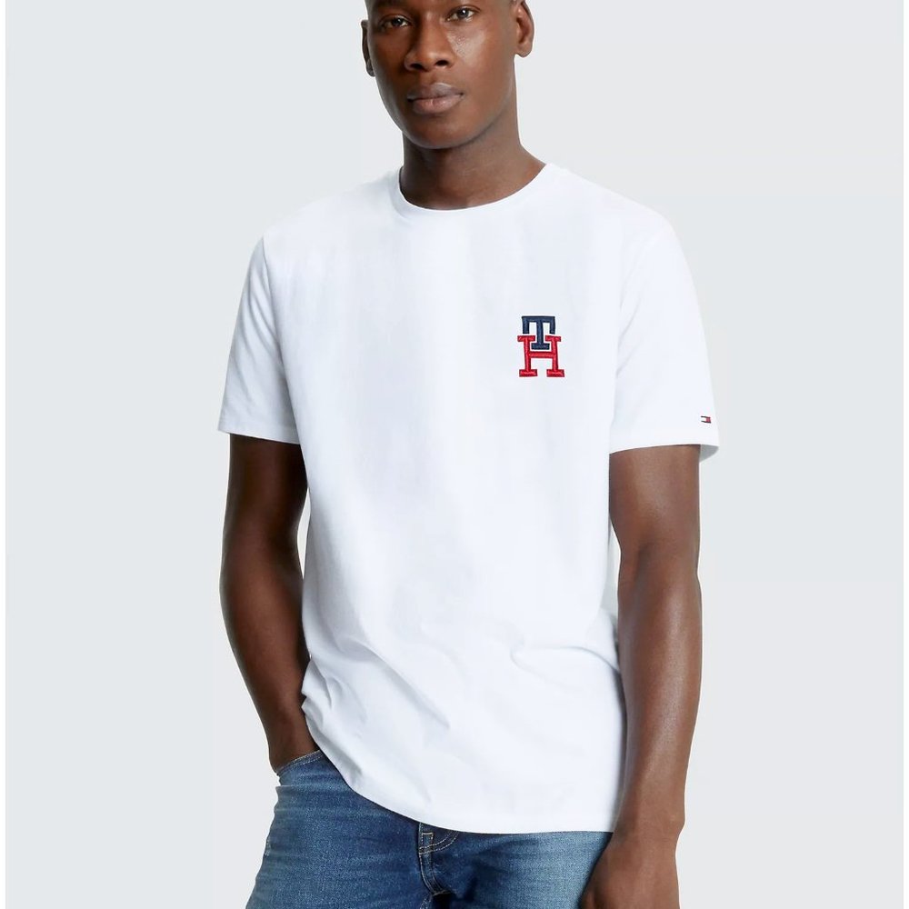 NWT Tommy Hilfiger Mens Monogram Embroidered TH Logo Tee 78J9479 101